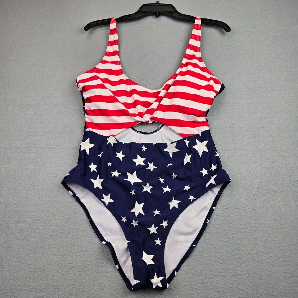 Star & Stripe Red and Navy One-Piece Swimsuit with Front Twist